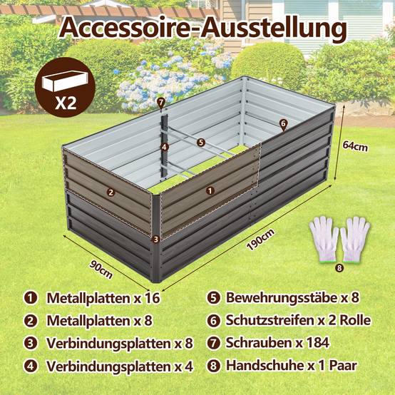 Carré potager surélevé en acier pour jardin base ouverte 190x90x64cm aspect bois - ComfortXL Outdoor Living - Image 2