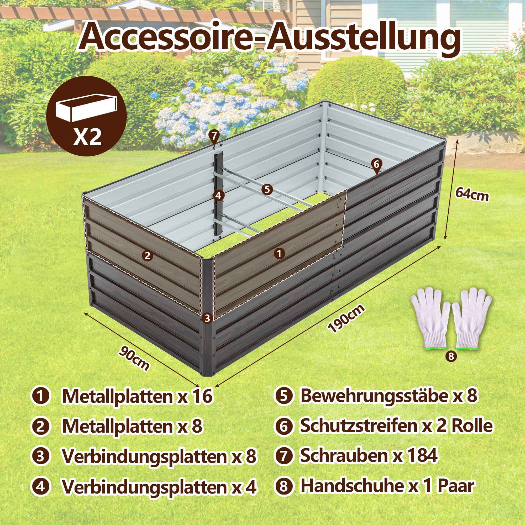 Carré potager surélevé en acier pour jardin base ouverte 190x90x64cm aspect bois - ComfortXL Outdoor Living - Image 2