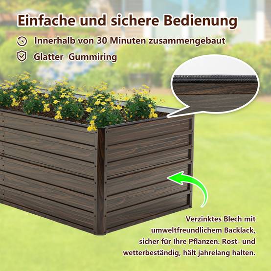 Carré potager surélevé en acier pour jardin base ouverte 190x90x64cm aspect bois - ComfortXL Outdoor Living - Image 3