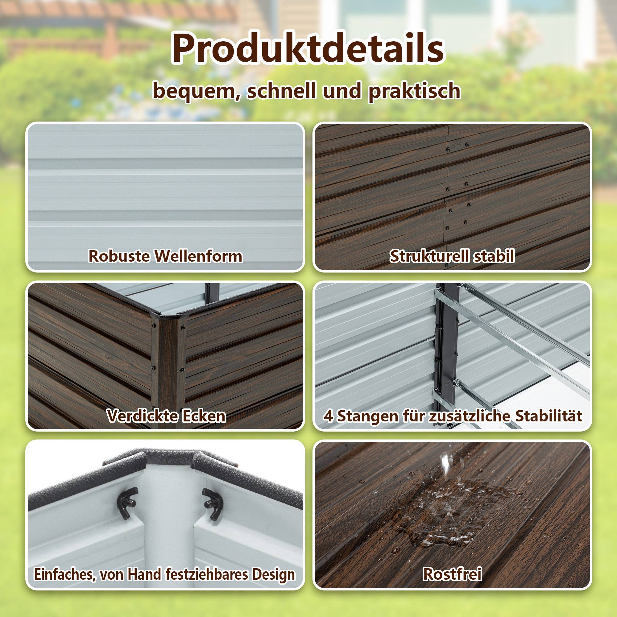 Carré potager surélevé en acier pour jardin base ouverte 190x90x64cm aspect bois - ComfortXL Outdoor Living - Image 4