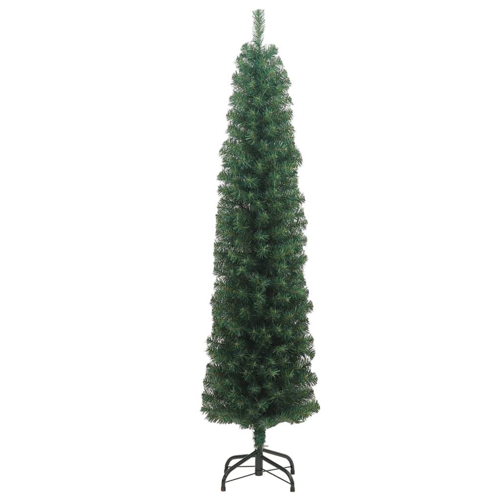 Sapin De Noël - Arbre de Noël artificiel mince avec support vert 180 cm PVC - Image 1