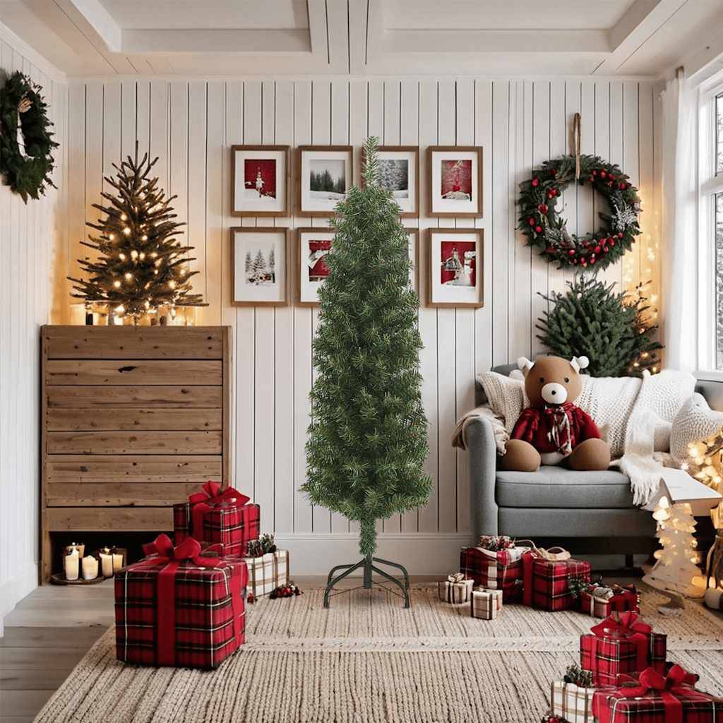 Sapin De Noël - Arbre de Noël artificiel mince avec support vert 180 cm PVC - Image 7