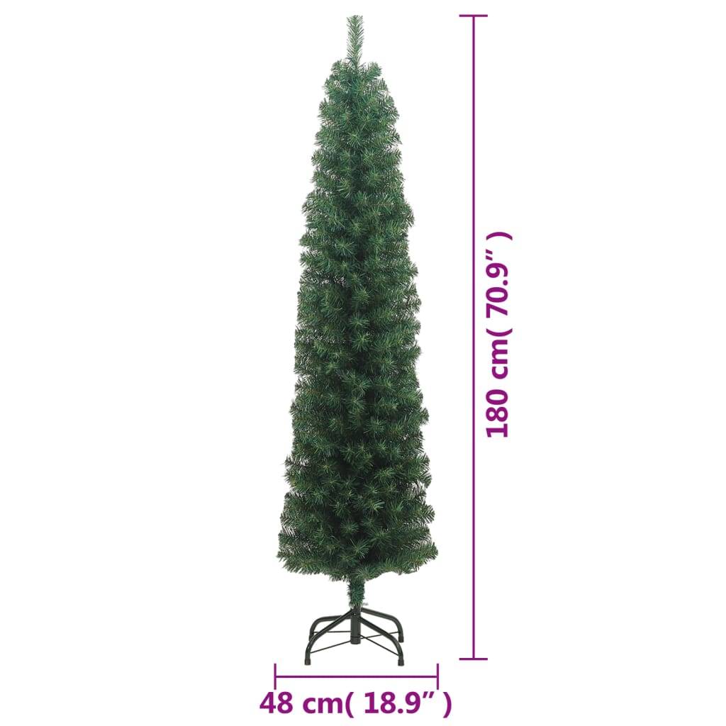 Sapin De Noël - Arbre de Noël artificiel mince avec support vert 180 cm PVC - Image 6