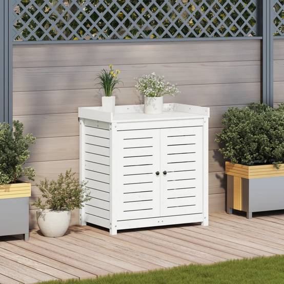Table de rempotage en Pin massif Avec armoire de rangement pour Jardin et Serre Blanc 82.5x50x86.5 cm – ComfortXL Outdoor Living - Image 3