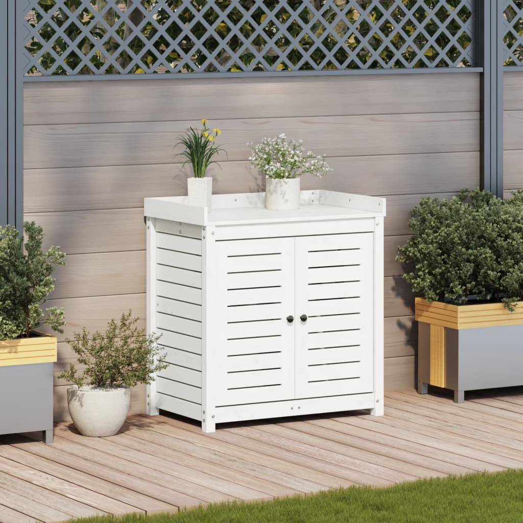 Table de rempotage en Pin massif Avec armoire de rangement pour Jardin et Serre Blanc 82.5x50x86.5 cm – ComfortXL Outdoor Living - Image 3