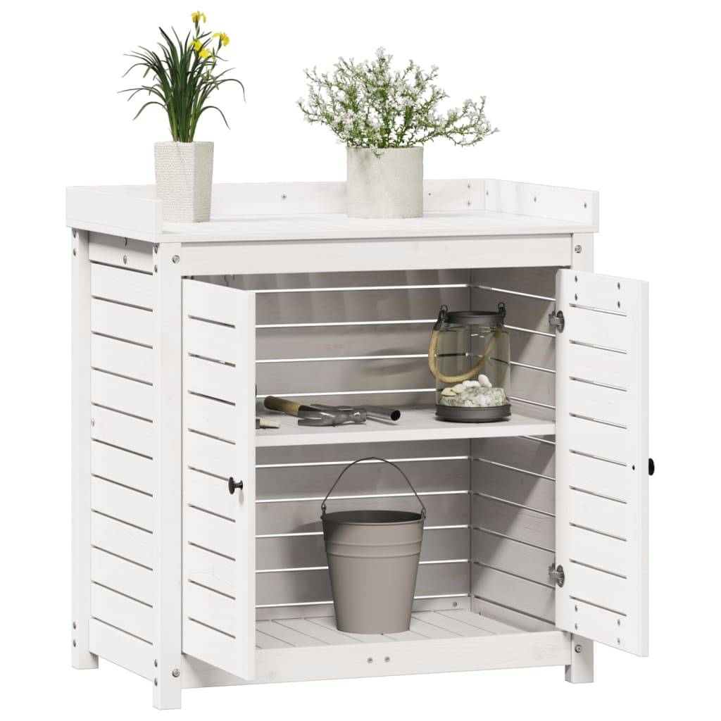 Table de rempotage en Pin massif Avec armoire de rangement pour Jardin et Serre Blanc 82.5x50x86.5 cm – ComfortXL Outdoor Living - Image 4