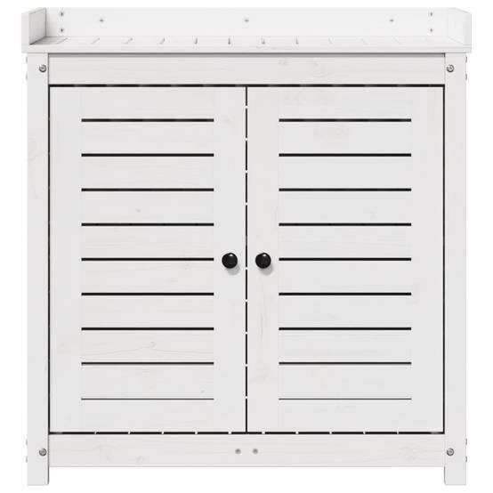 Table de rempotage en Pin massif Avec armoire de rangement pour Jardin et Serre Blanc 82.5x50x86.5 cm – ComfortXL Outdoor Living - Image 5