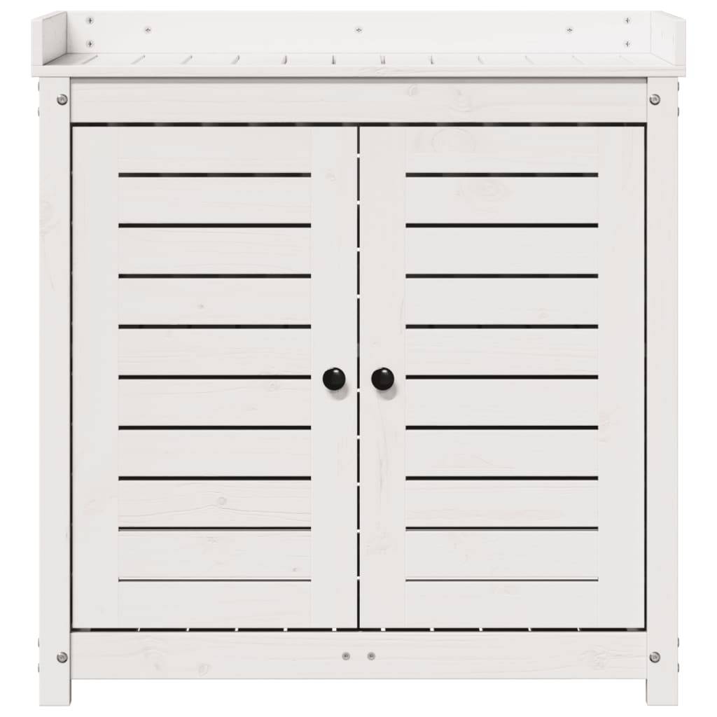 Table de rempotage en Pin massif Avec armoire de rangement pour Jardin et Serre Blanc 82.5x50x86.5 cm – ComfortXL Outdoor Living - Image 5