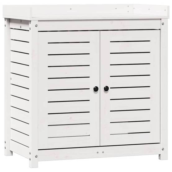 Table de rempotage en Pin massif Avec armoire de rangement pour Jardin et Serre Blanc 82.5x50x86.5 cm – ComfortXL Outdoor Living - Image 2