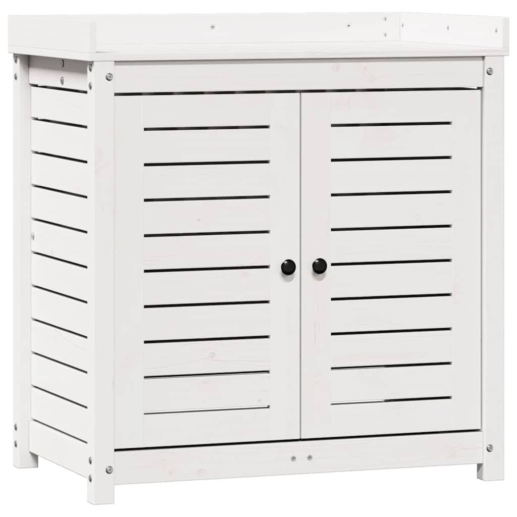 Table de rempotage en Pin massif Avec armoire de rangement pour Jardin et Serre Blanc 82.5x50x86.5 cm – ComfortXL Outdoor Living - Image 2