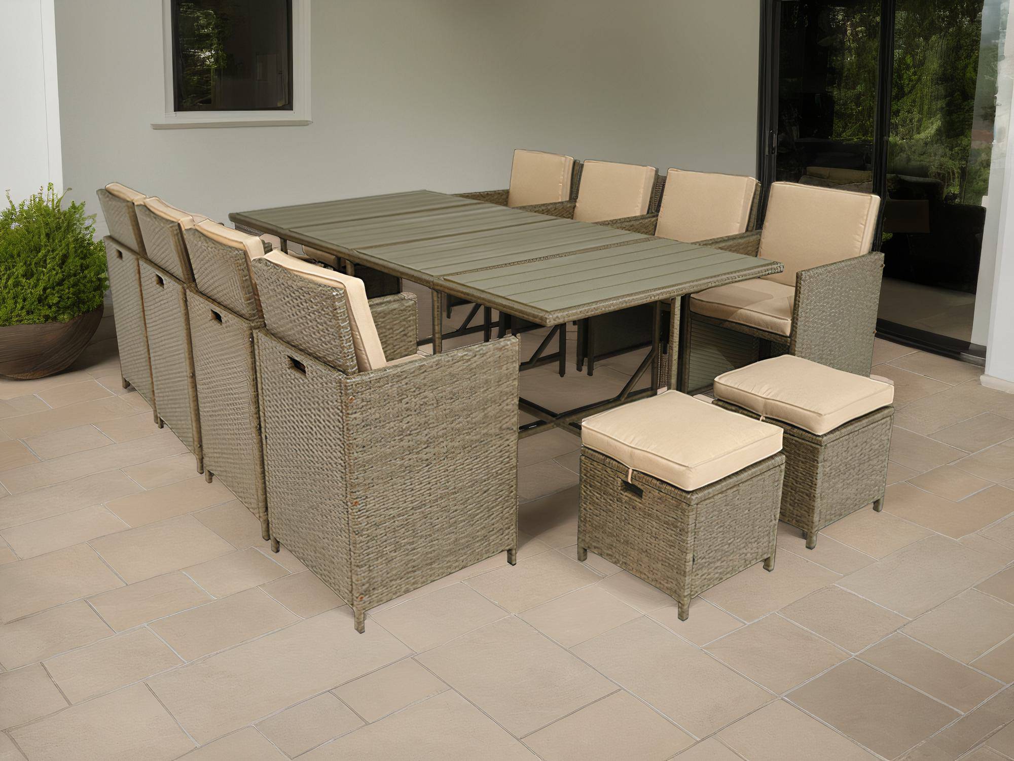 Best Mobilier - Sunny - salon de jardin encastrable 12 places - en résine tressée, plateau polywood - avec housse de protection - noir taupe - Best Mobilier - Image 2