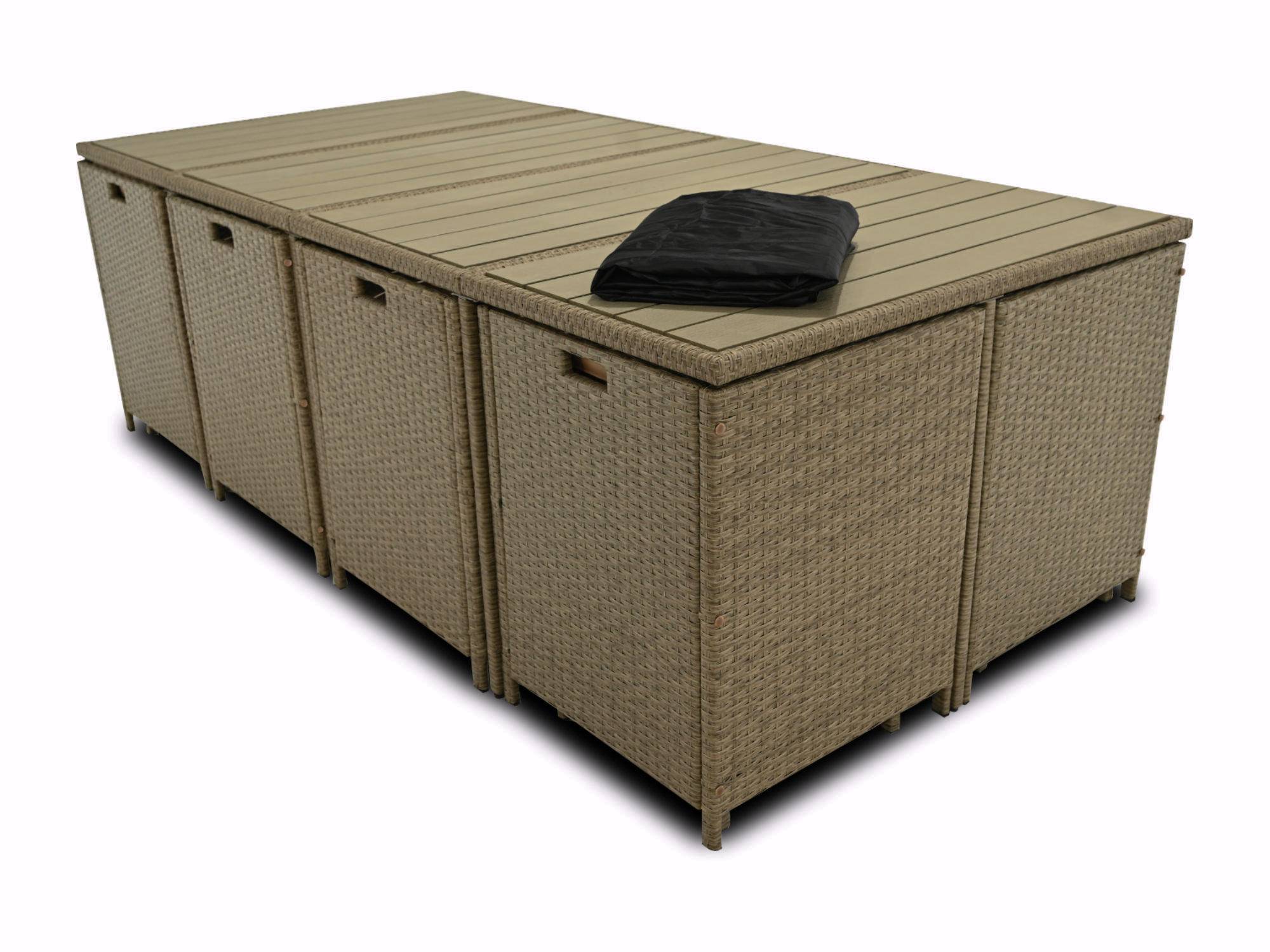 Best Mobilier - Sunny - salon de jardin encastrable 12 places - en résine tressée, plateau polywood - avec housse de protection - noir taupe - Best Mobilier - Image 5