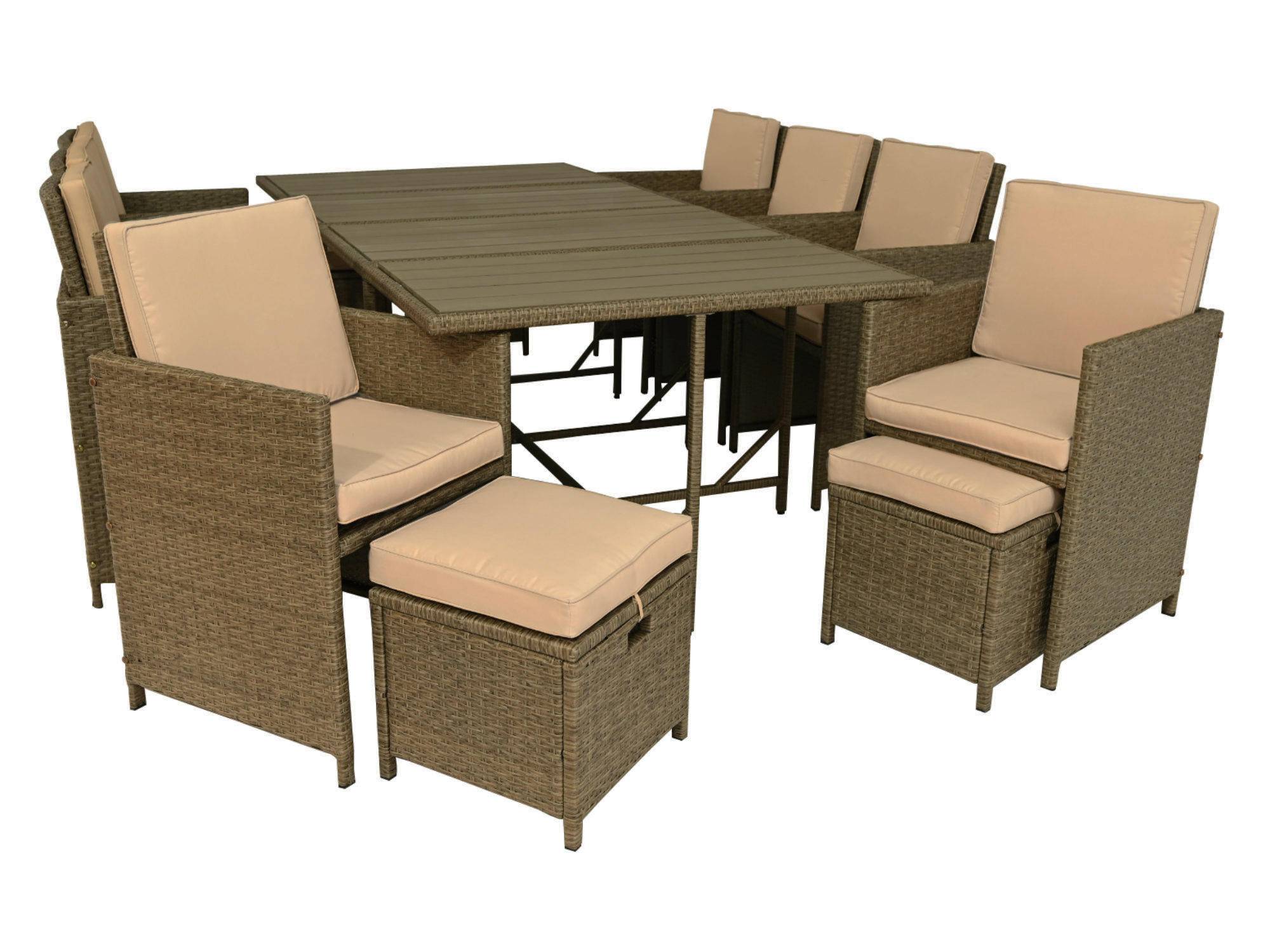 Best Mobilier - Sunny - salon de jardin encastrable 12 places - en résine tressée, plateau polywood - avec housse de protection - noir taupe - Best Mobilier - Image 3
