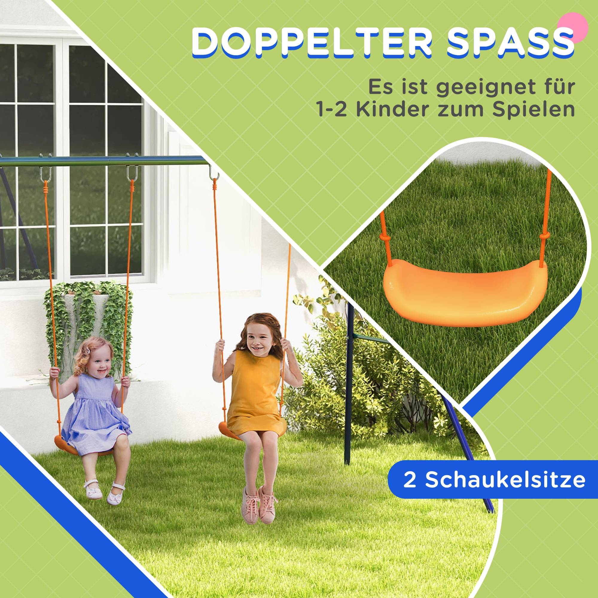 Balançoire pour enfants avec 2 sièges, pour les 3-8 ans, en acier, 2,7 x 1,6 x 1,8 m - Image 6
