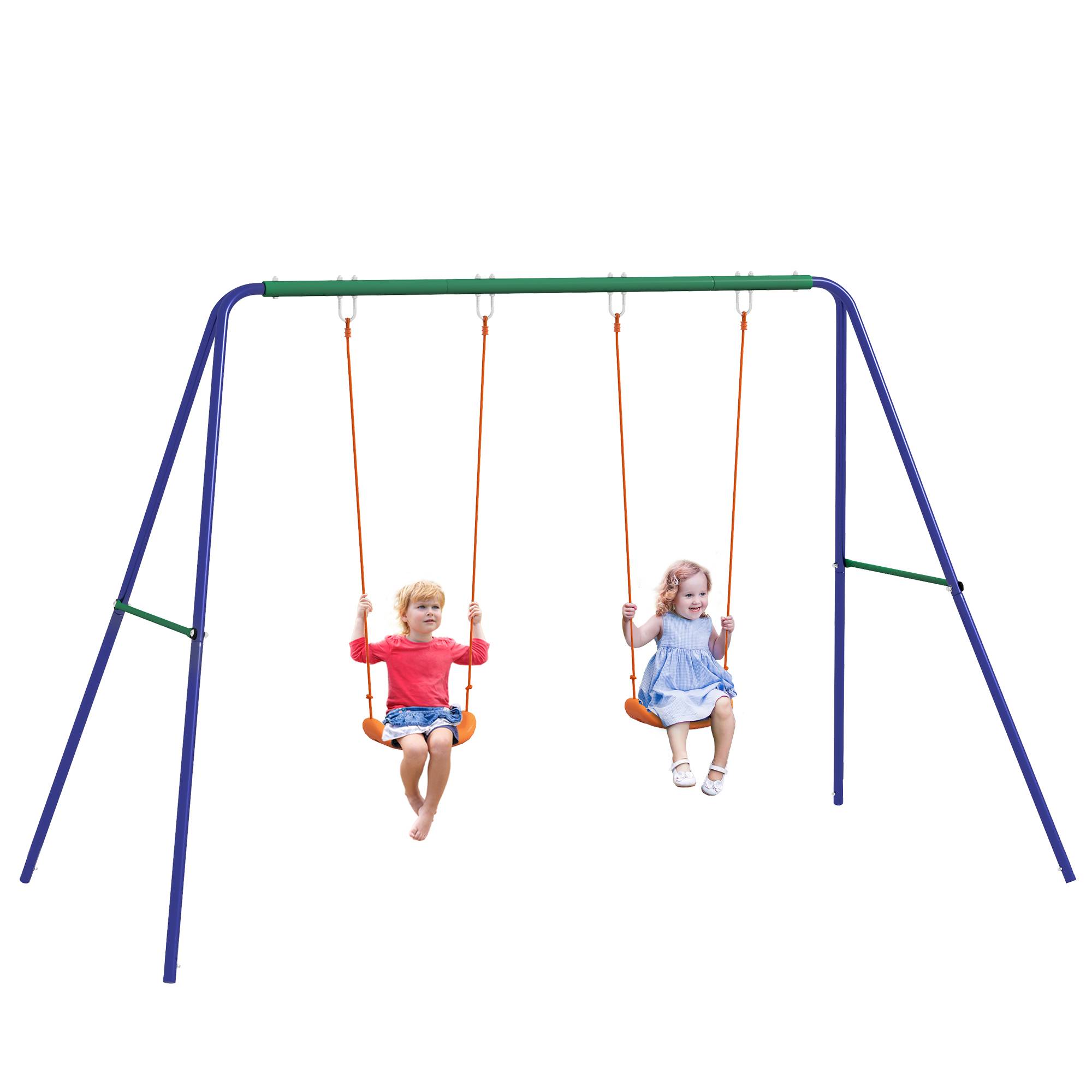 Balançoire pour enfants avec 2 sièges, pour les 3-8 ans, en acier, 2,7 x 1,6 x 1,8 m - Image 1