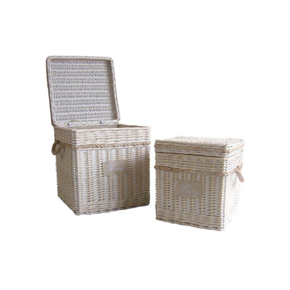 Aubry Gaspard - Malle carrée en osier blanchi (Lot de 2) - Image 2