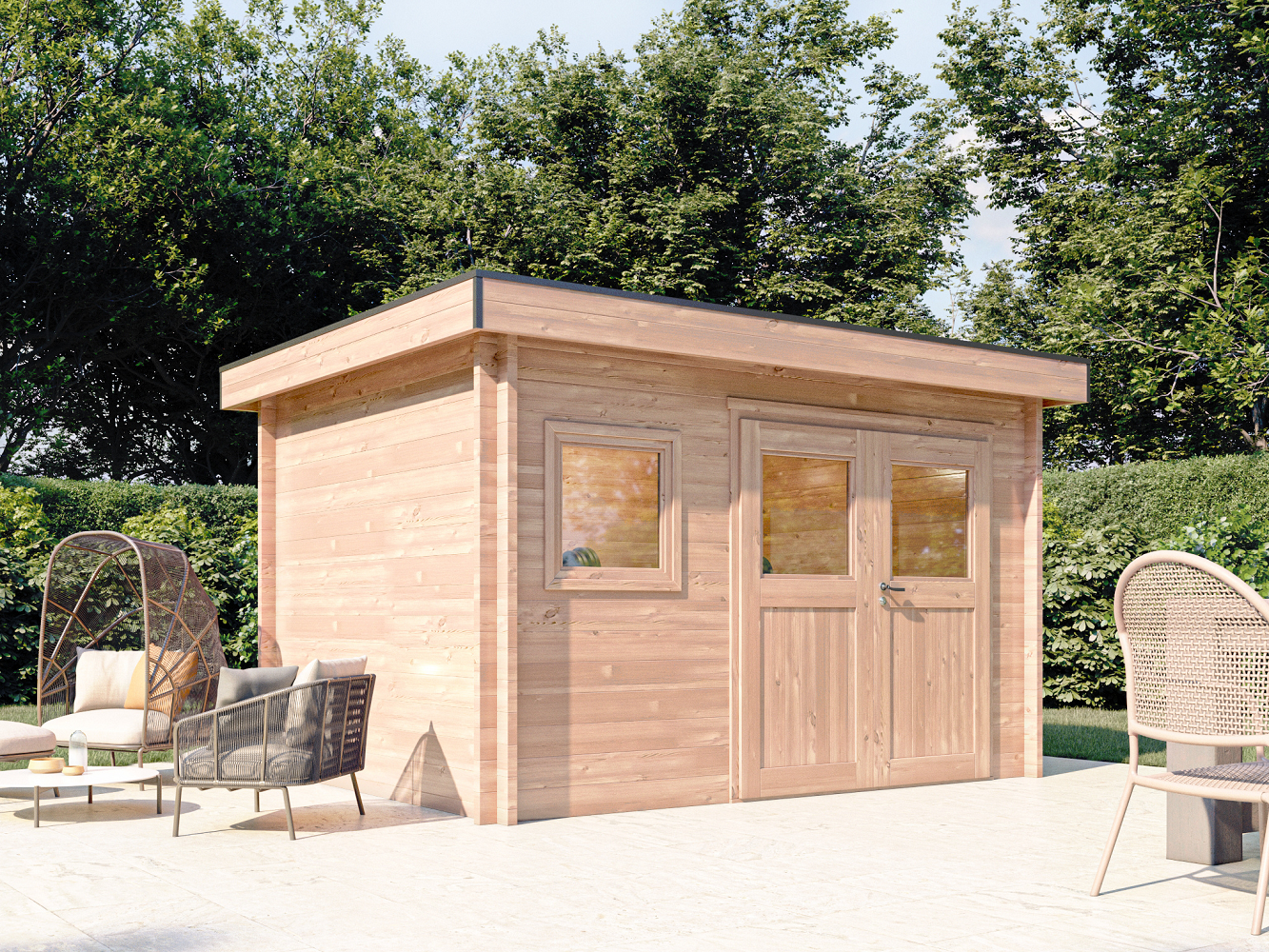 Studio de jardin CHEVRIL 12m² - Bois Douglas épaisseur 55mm - Porte & fenêtres bois - Toiture Bacacier avec voliges ss toiture - MON CHALET DE JARDIN - Image 1