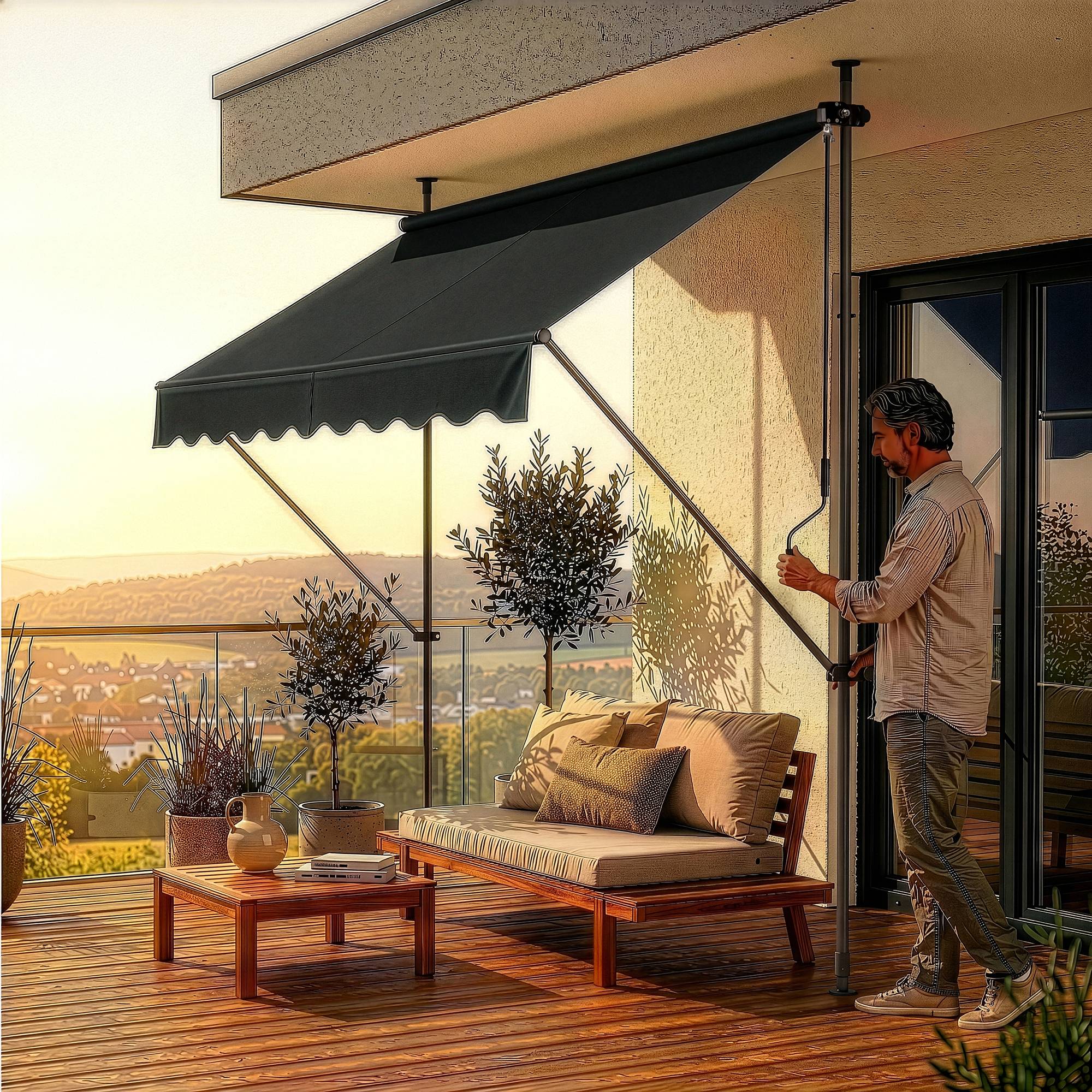 Pro.Tec - Store Banne Téléscopique Acier Polyester 300 x 120 x 220-309 cm Noir [pro.tec] - Image 4