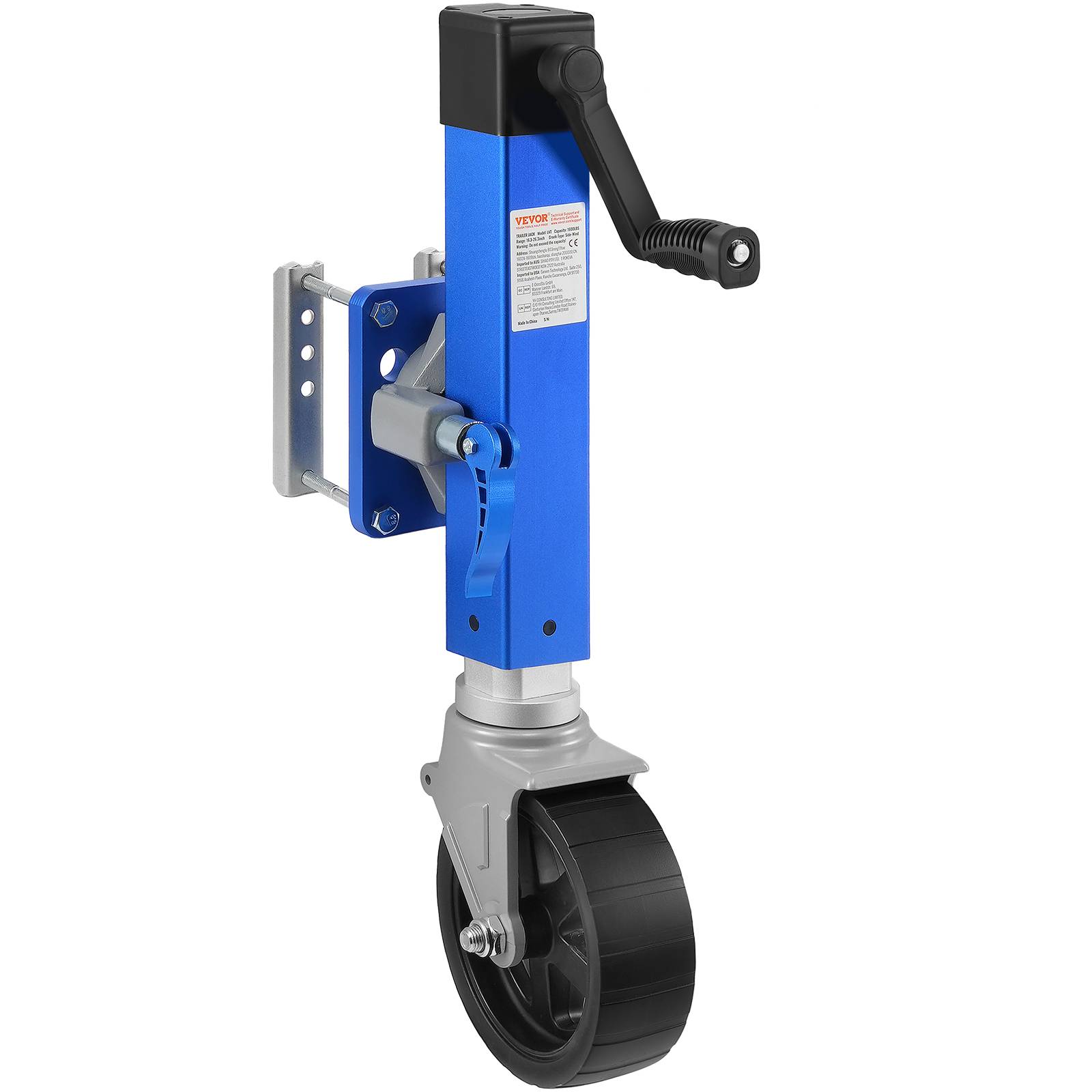 VEVOR Cric remorque bateau, charge 907 kg, roue jockey pivotante, levage 410-670 mm. PP, pour camping-car. - Image 1