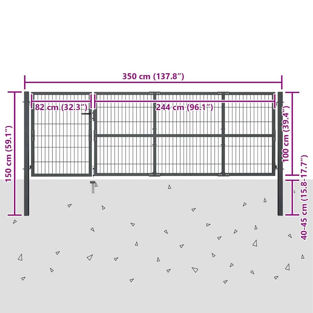 ComfortXL - Portail de Jardin Grillagé Acier Double Vantaux avec Poteaux pour Clôture Anthracite 350 x 100 cm – ComfortXL Outdoor Living - Image 6