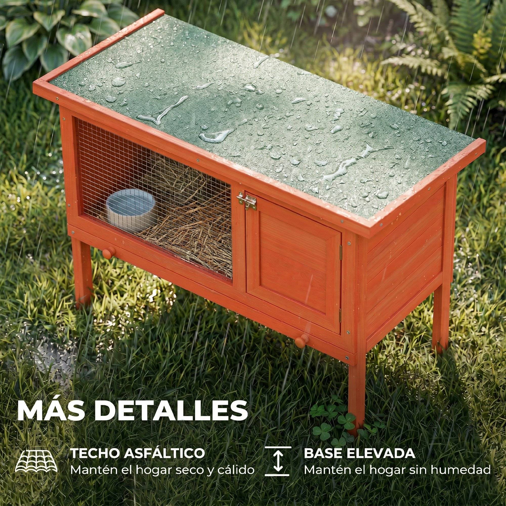 Cage à lapins en bois pour lapins moyens, toit bitumé rabattable, bac extractible, porte orange - Image 9
