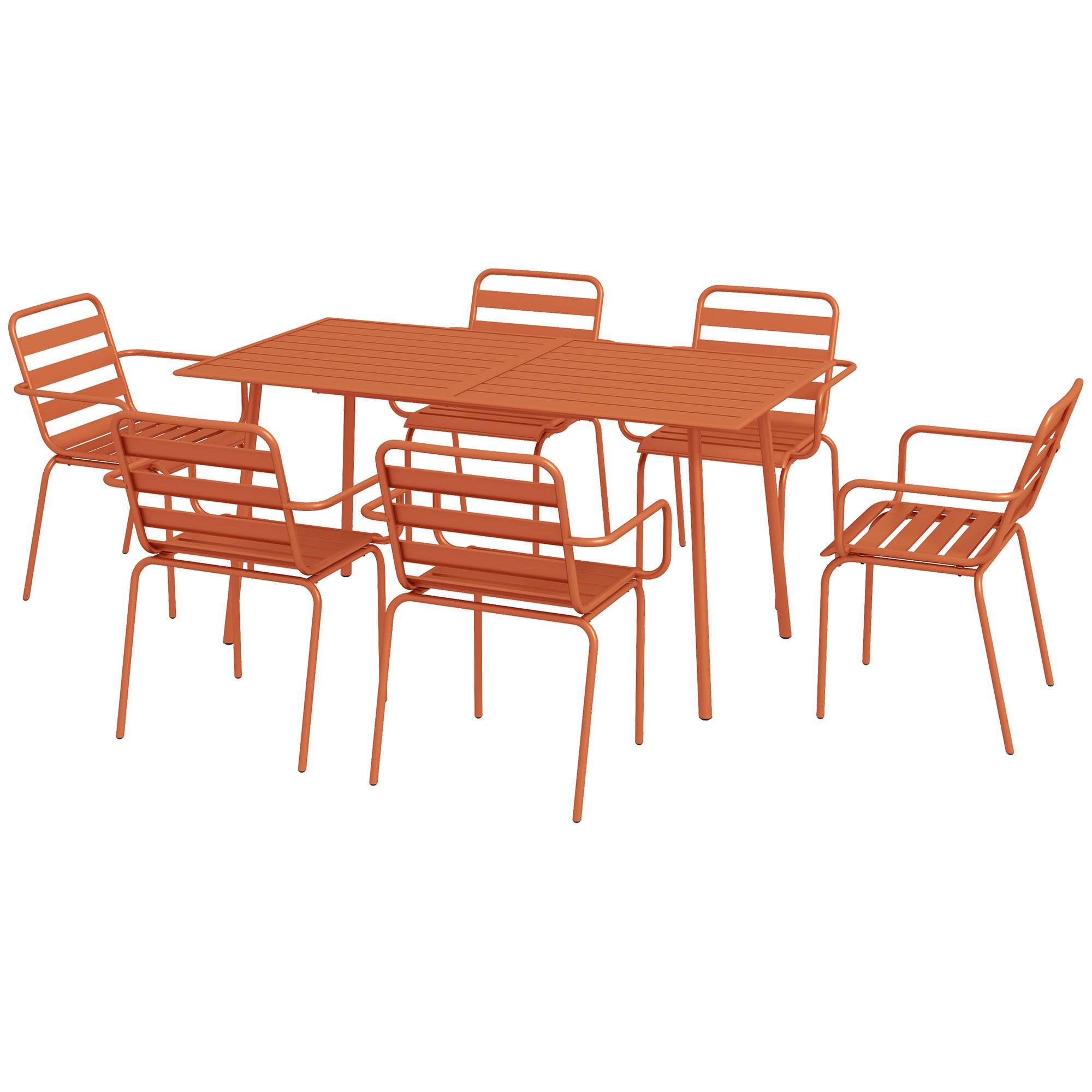 Outsunny - Salon de jardin 6 places 7 pièces - table à manger 6 chaises empilables - acier thermolaqué terre battue - Outsunny - Image 1