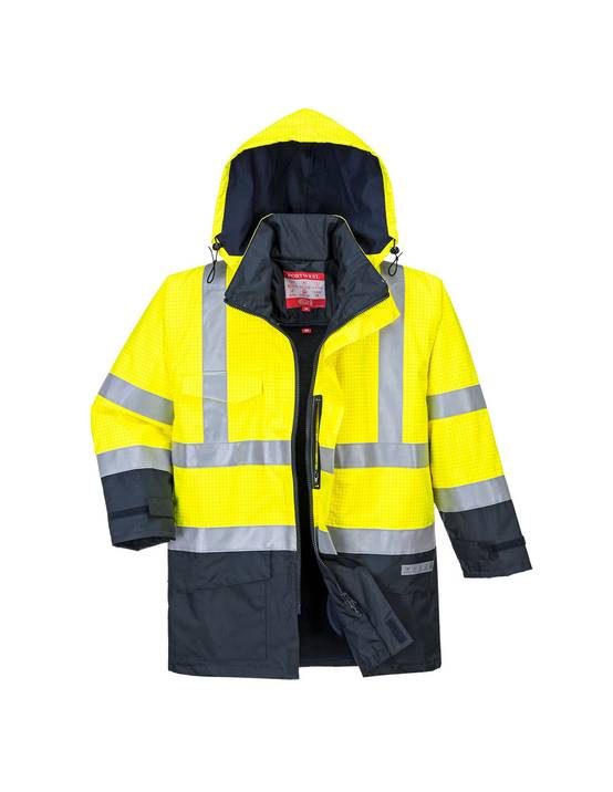 Parka Hv Bizflame Rain Multi-risques Couleur : Jaune/marine Taille Xs - Portwest
