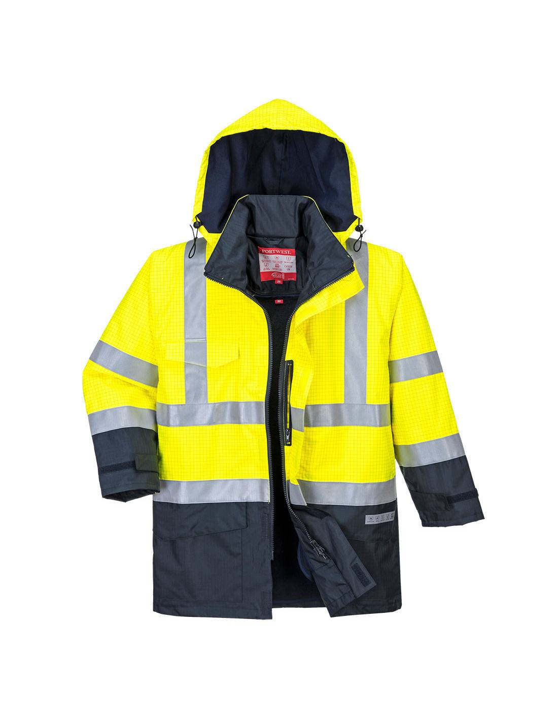 Parka Hv Bizflame Rain Multi-risques Couleur : Jaune/marine Taille Xs - Portwest