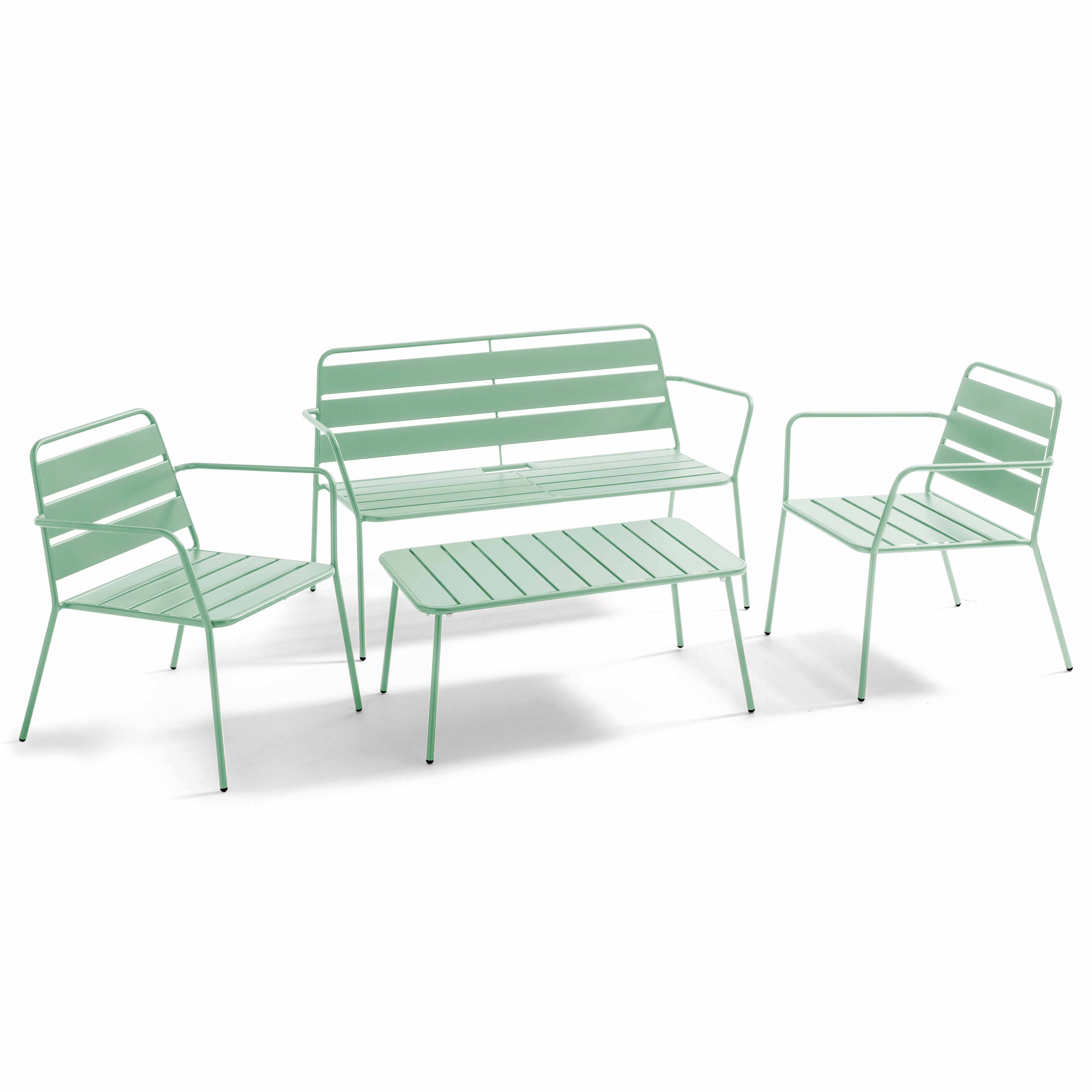 Oviala - Salon de  jardin 4 places et 1 table basse en acier vert sauge Palavas - Oviala - Image 1