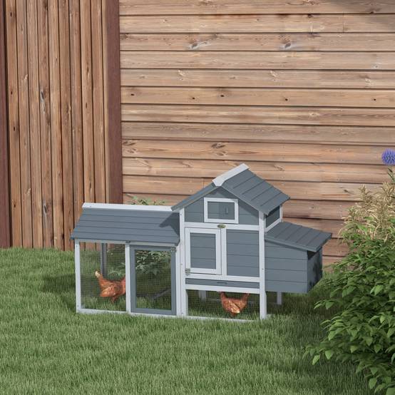 Sans Marque - Petit poulailler cottage cage à poules sur pied dim. 150,5L x 54l x 87H cm multi-équipement bois massif de sapin - Image 3