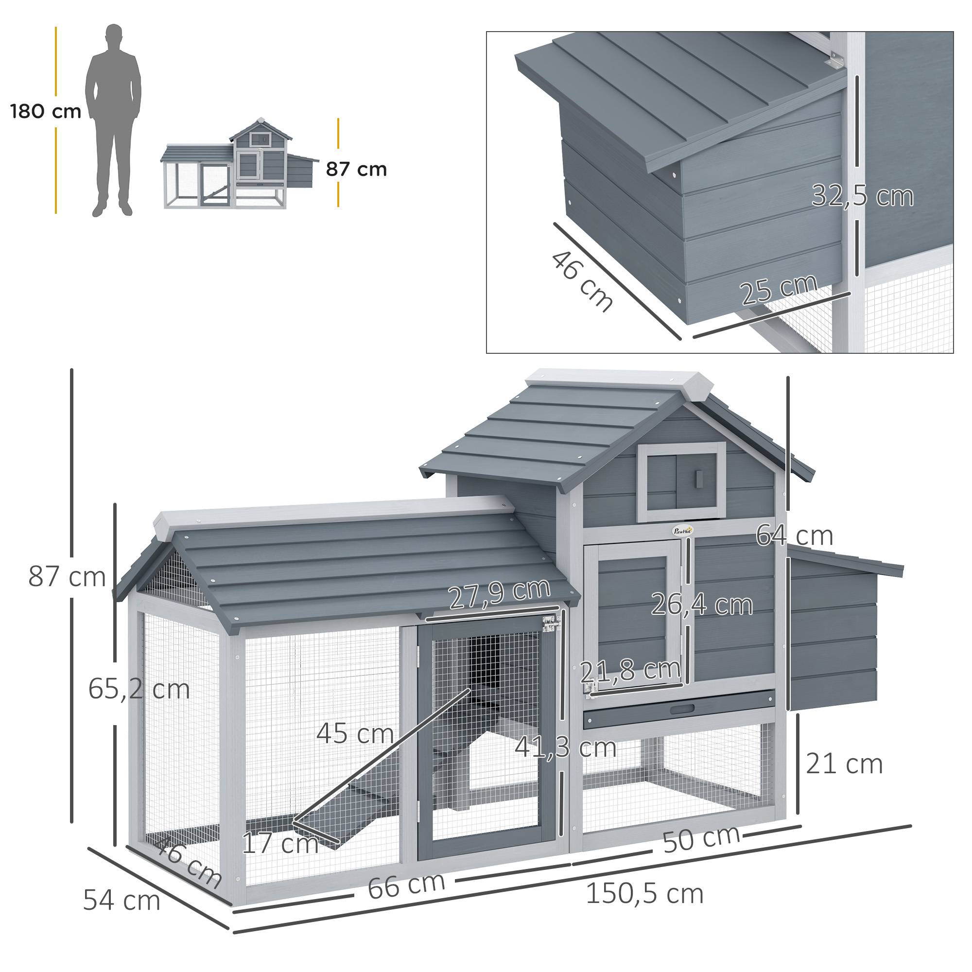 Sans Marque - Petit poulailler cottage cage à poules sur pied dim. 150,5L x 54l x 87H cm multi-équipement bois massif de sapin - Image 5