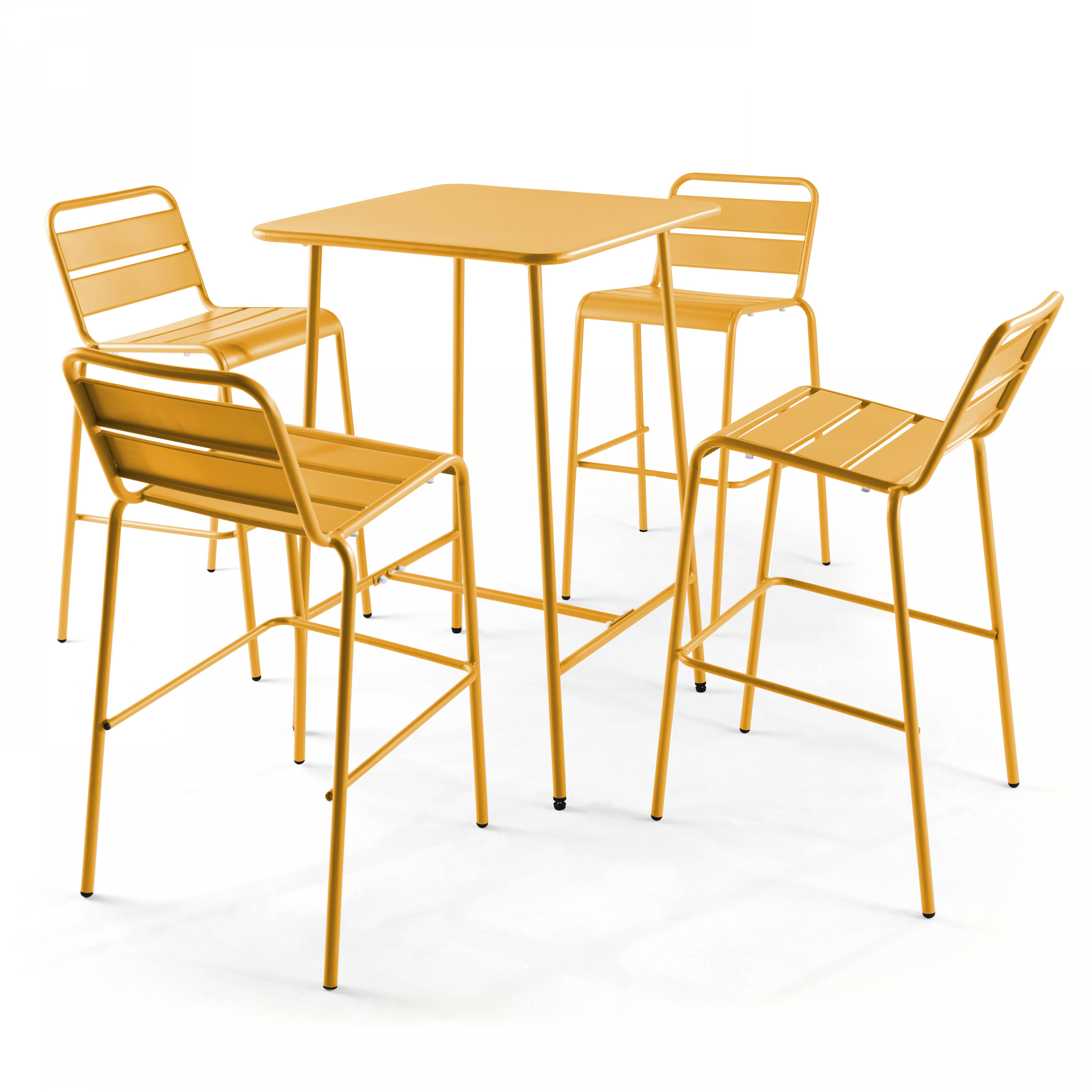 Oviala - Ensemble table de bar et 4 chaises hautes en métal jaune Palavas - Oviala - Image 1