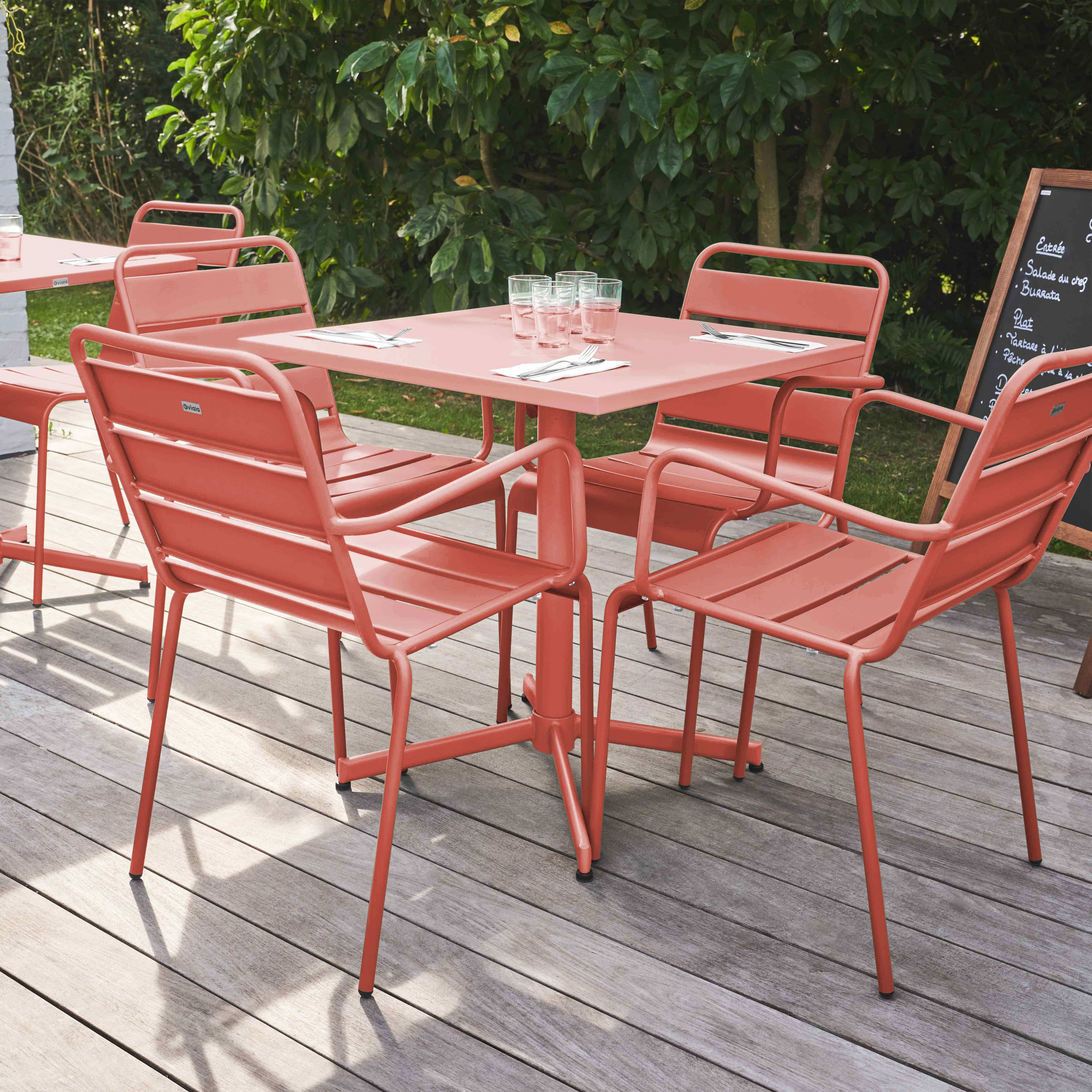 Oviala - Ensemble table de jardin et 4 fauteuils en métal argile Palavas - Oviala - Image 2