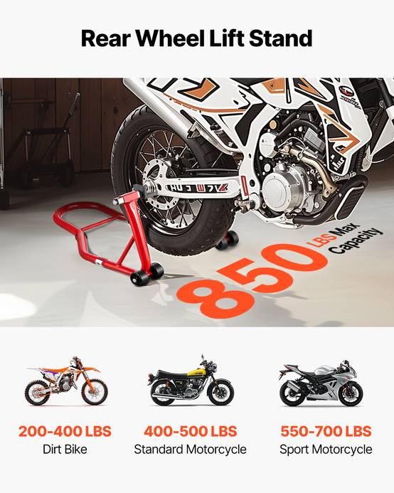 VEVOR Béquille Roue Arrière Lève-moto Capacité de 385,6 kg Bras Oscillant Rouge - Image 3