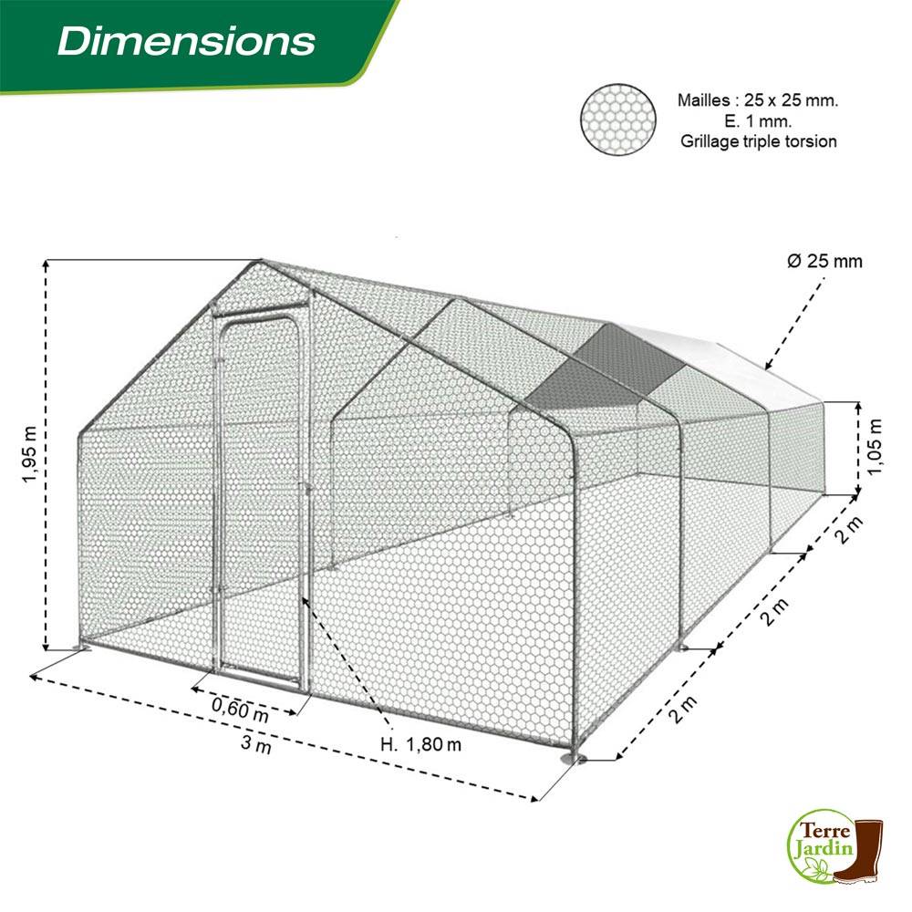 Enclos poulailler - 18 M² - Volière extérieure - Parc grillagé - TERRE JARDIN - Image 7