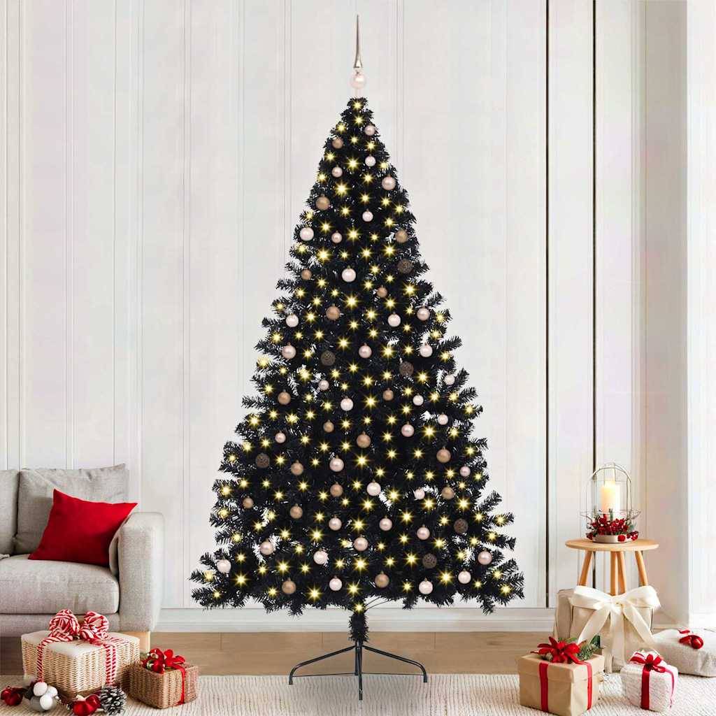 Vidaxl - Sapin de Noël artificiel pré-éclairé Noir 240 cm PVC vidaXL 3397165 - Image 1