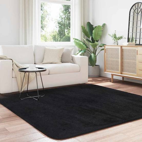 Tapis de Sol Carré 200cmen Polyester Poils Longs Lavable Noir 200x200 cm – ComfortXL Outdoor Living - Image 3