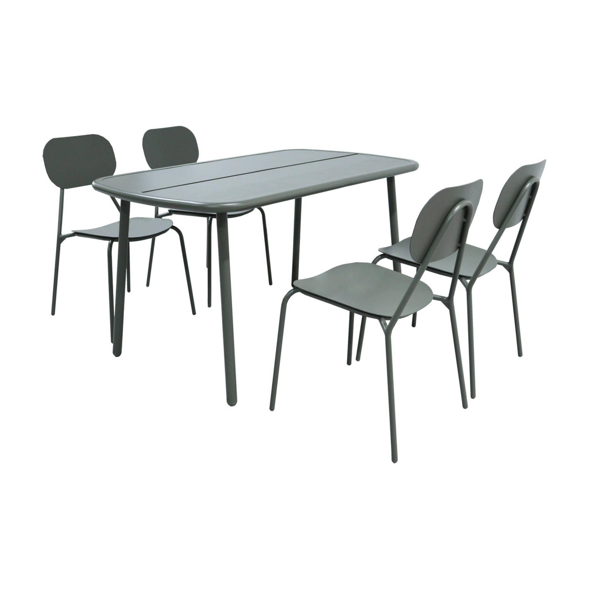 sweeek - Table de jardin aluminium + 4 assises kaki - Avelia | sweeek - Image 2