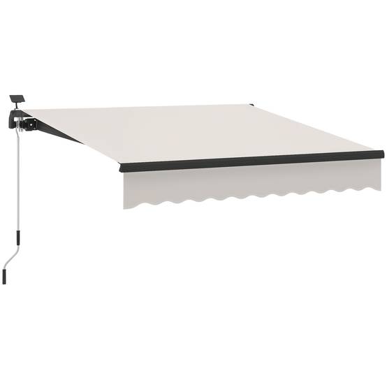 Store banne rétractable manuel avec éclairage solaire LED, inclinaison réglable de 45 à 90° et protection UPF 50+, extérieur 3 x 2,5 m, crème - Image 1