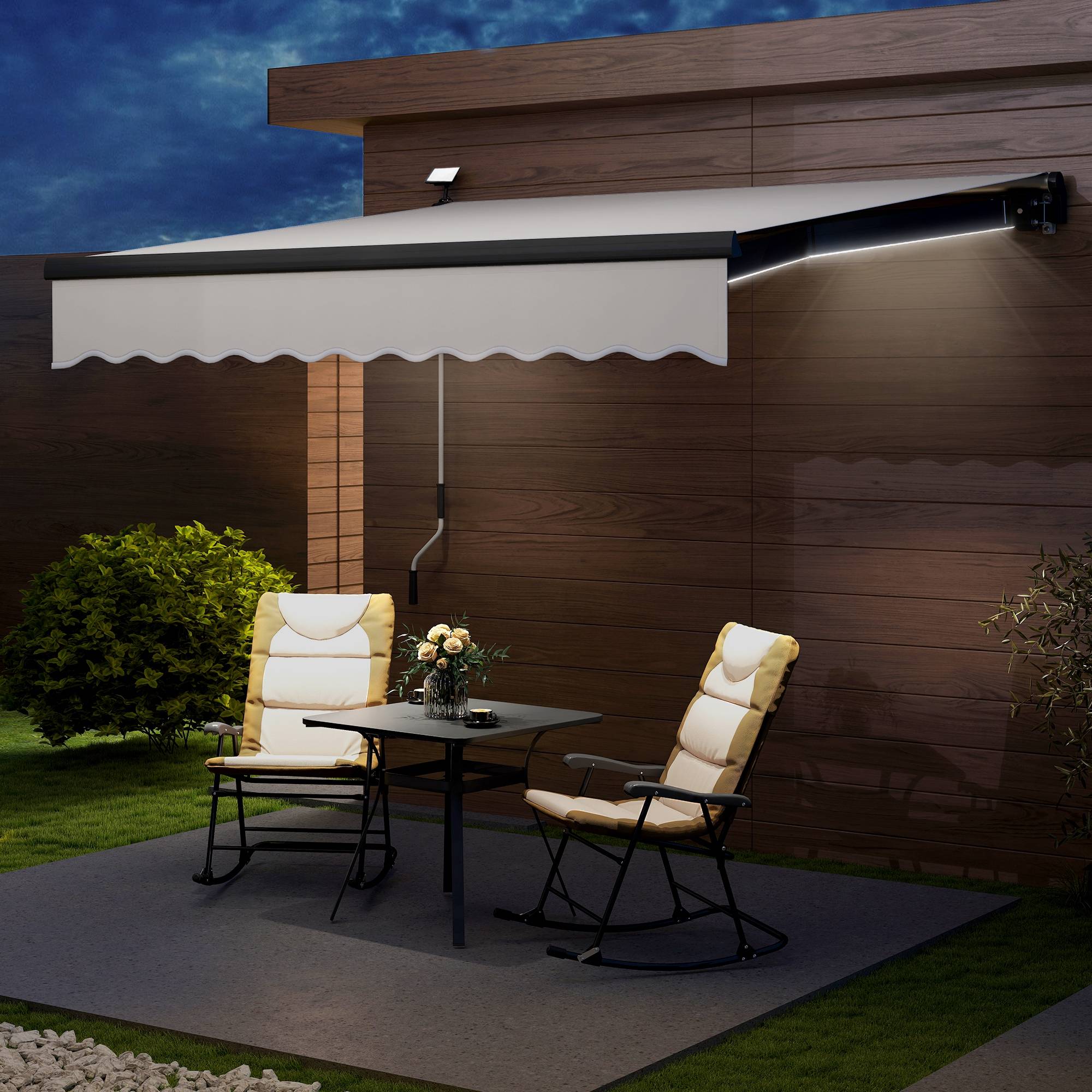 Store banne rétractable manuel avec éclairage solaire LED, inclinaison réglable de 45 à 90° et protection UPF 50+, extérieur 3 x 2,5 m, crème - Image 3
