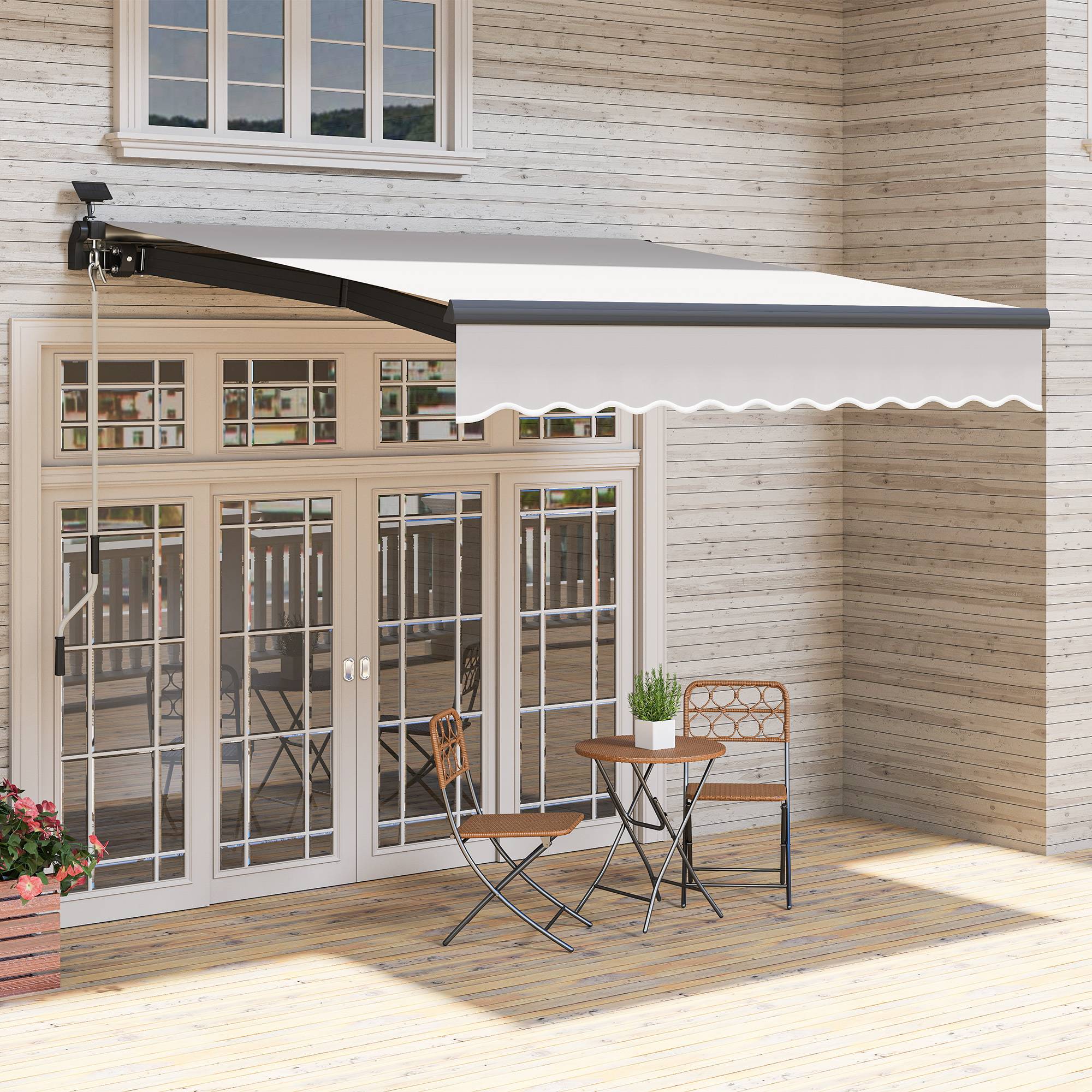 Store banne rétractable manuel avec éclairage solaire LED, inclinaison réglable de 45 à 90° et protection UPF 50+, extérieur 3 x 2,5 m, crème - Image 10