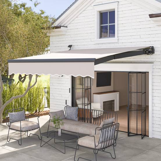 Store banne rétractable manuel avec éclairage solaire LED, inclinaison réglable de 45 à 90° et protection UPF 50+, extérieur 3 x 2,5 m, crème - Image 4