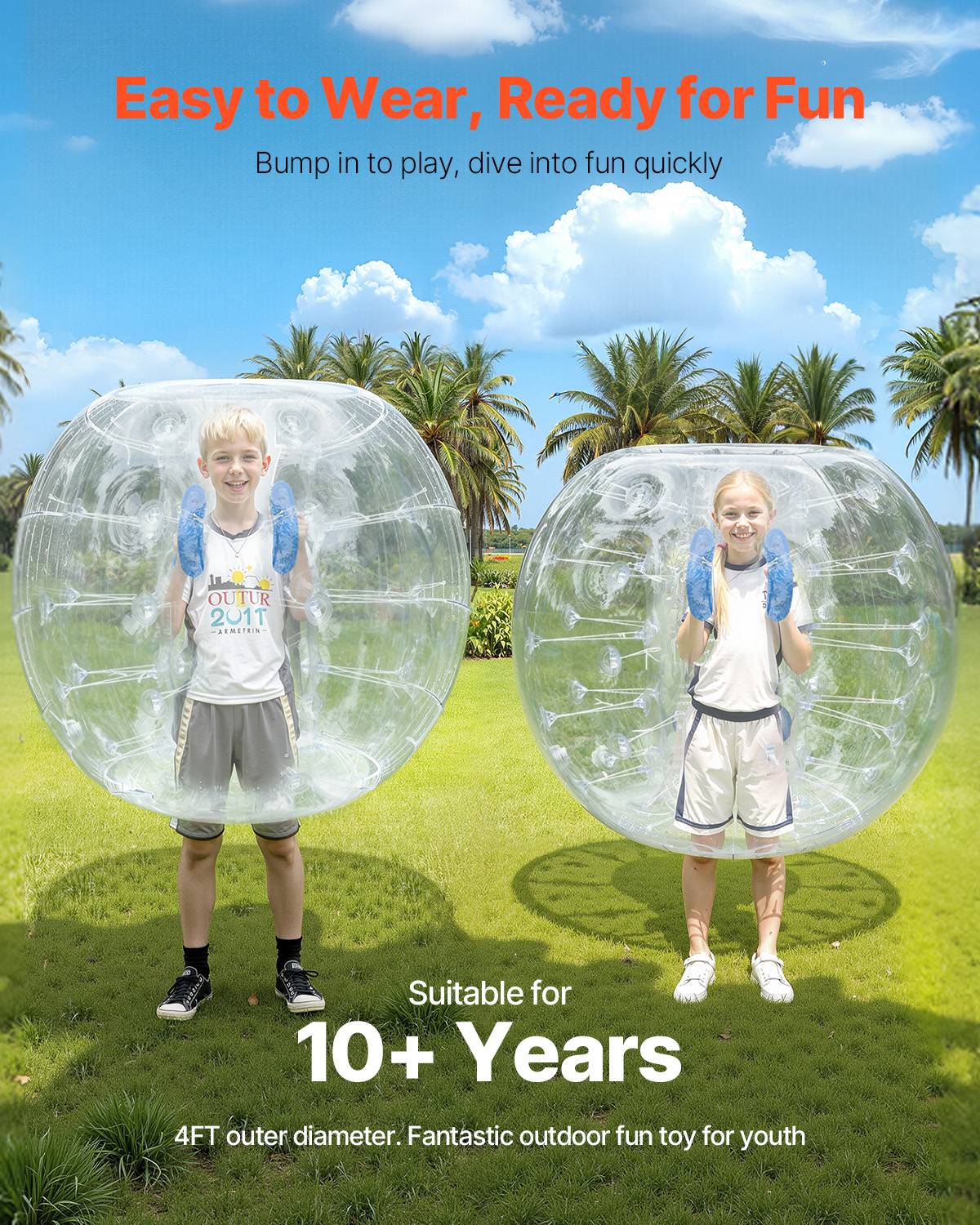 VEVOR Bulles gonflables transparentes 1.2m (2pcs), PVC 0.8mm, pour jeux en plein air, adolescents/adultes. - Image 3