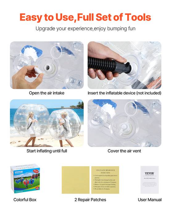 VEVOR Bulles gonflables transparentes 1.2m (2pcs), PVC 0.8mm, pour jeux en plein air, adolescents/adultes. - Image 5
