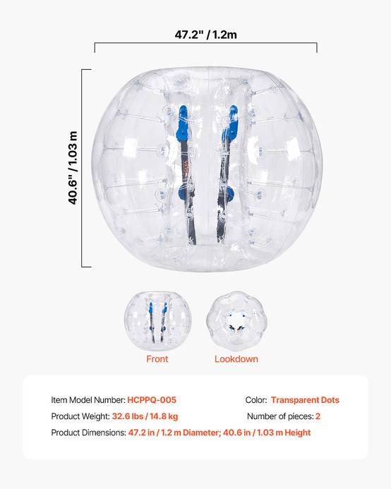VEVOR Bulles gonflables transparentes 1.2m (2pcs), PVC 0.8mm, pour jeux en plein air, adolescents/adultes. - Image 7