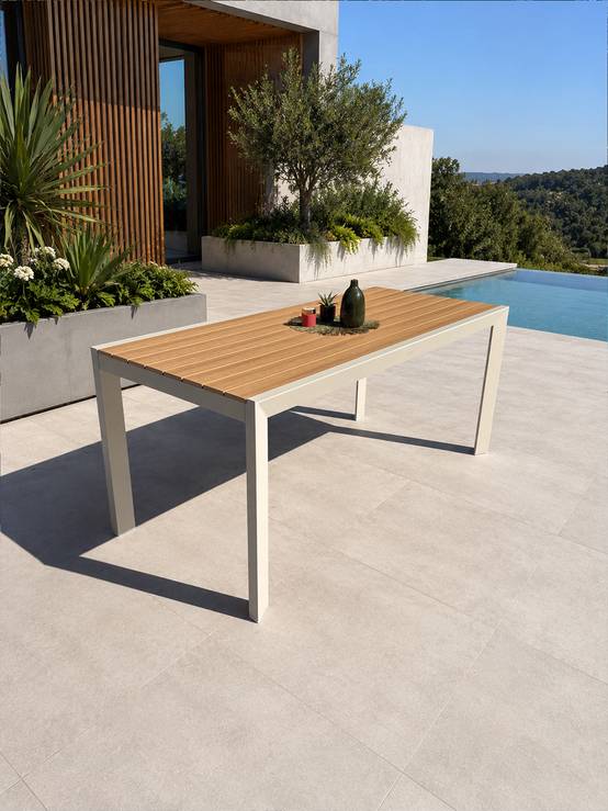 Dcb Garden - Table de jardin en alu plateau polywood aspect bois - Grège - TONGA - Image 1