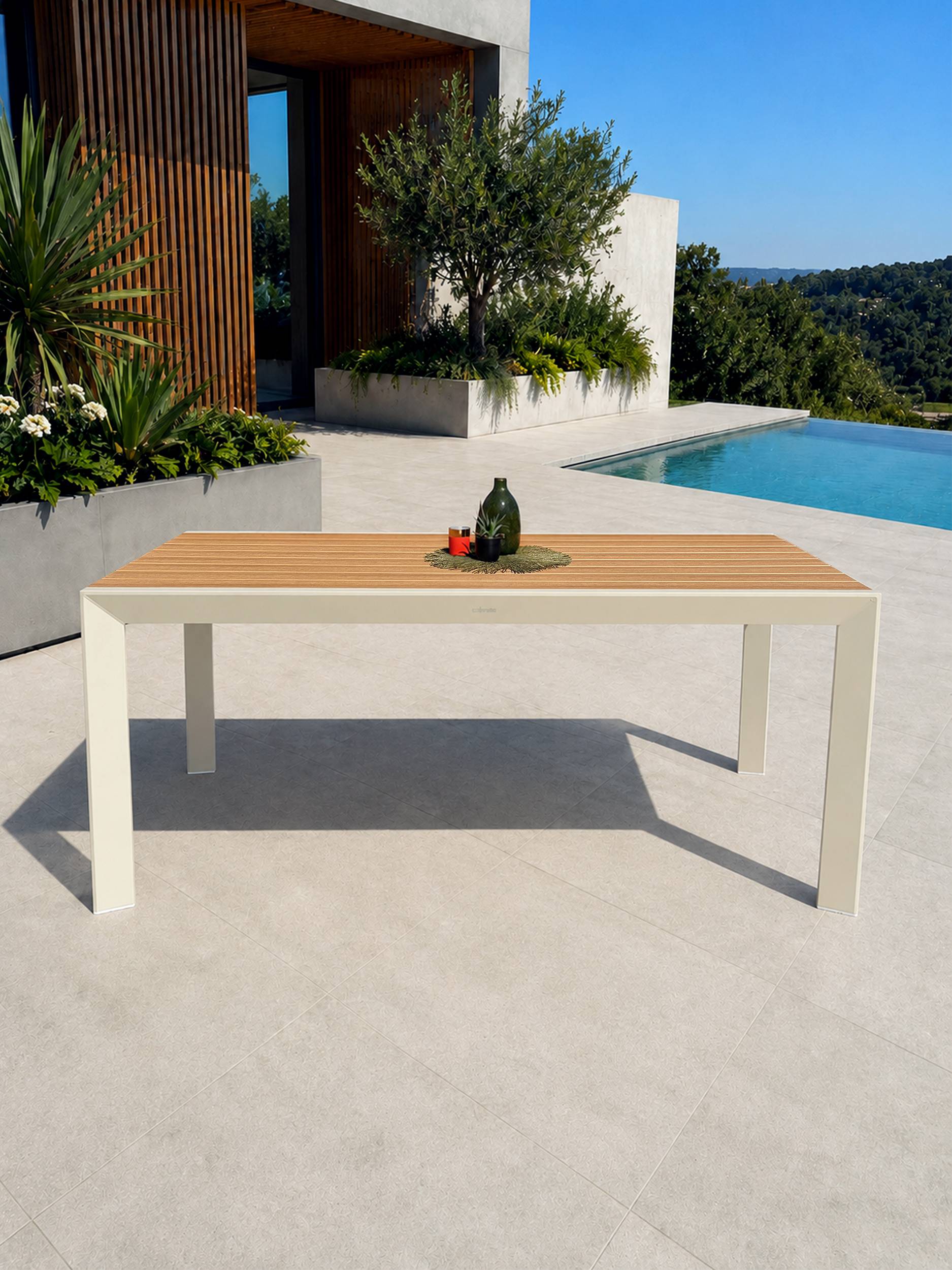 Dcb Garden - Table de jardin en alu plateau polywood  aspect bois - Grège - TONGA - Image 2
