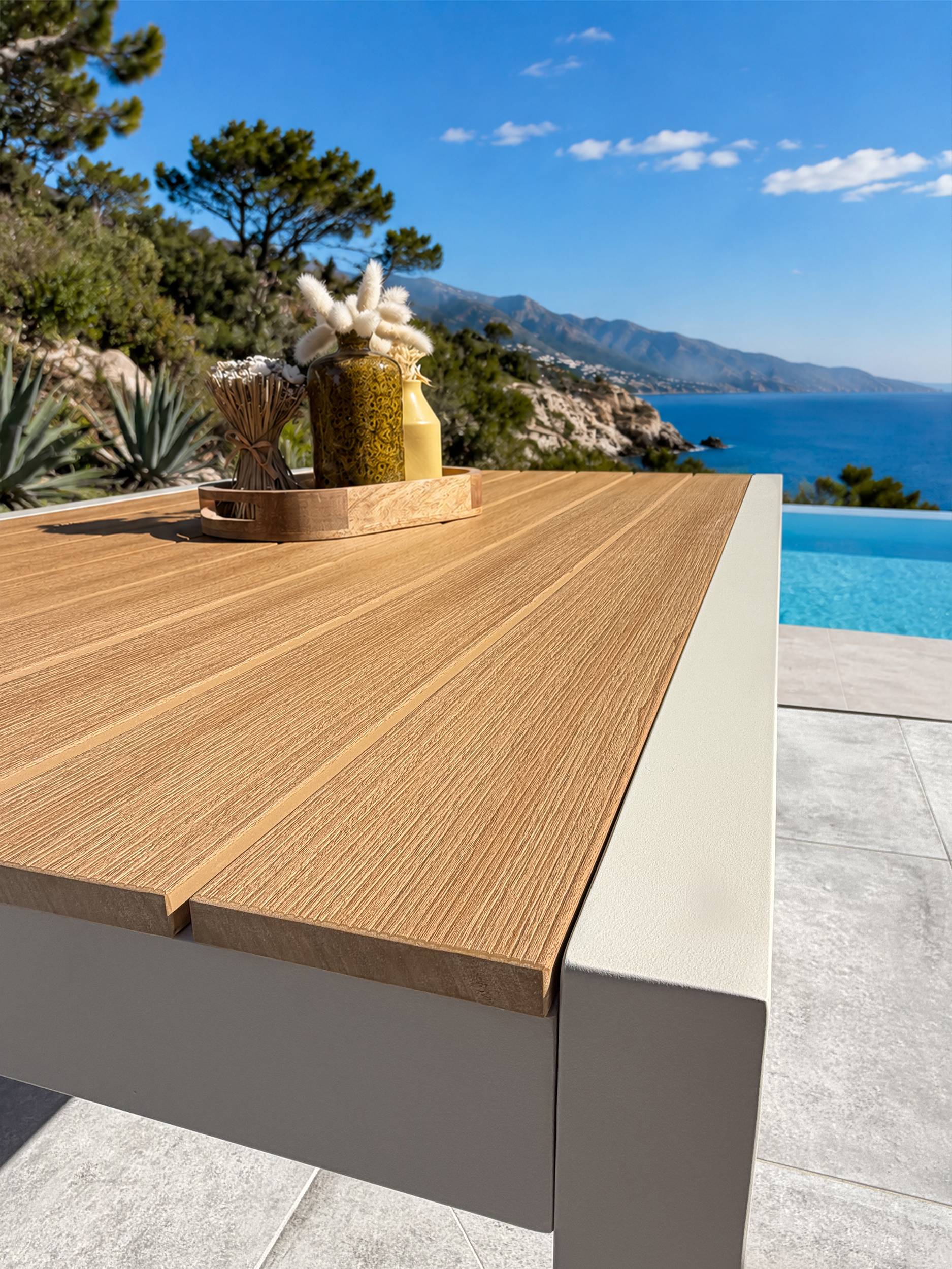 Dcb Garden - Table de jardin en alu plateau polywood  aspect bois - Grège - TONGA - Image 4