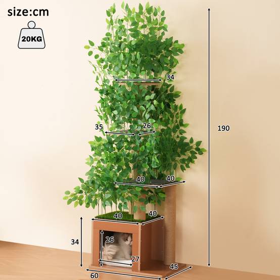 Arbre à chat design végétal bois MDF pour chat grimper se cacher 190cm vert - ComfortXL Outdoor Living - Image 3