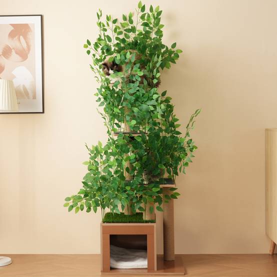 Arbre à chat design végétal bois MDF pour chat grimper se cacher 190cm vert - ComfortXL Outdoor Living - Image 1